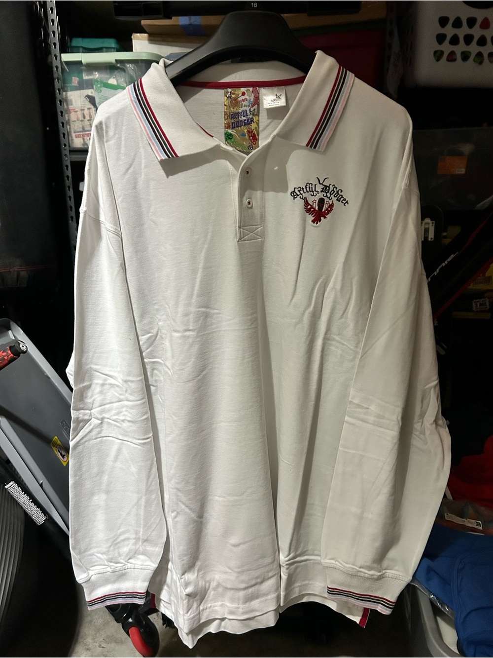 NWT Artful Dodger Men’s 4XL White Graphic Polo Shirt Y2K Embroidered